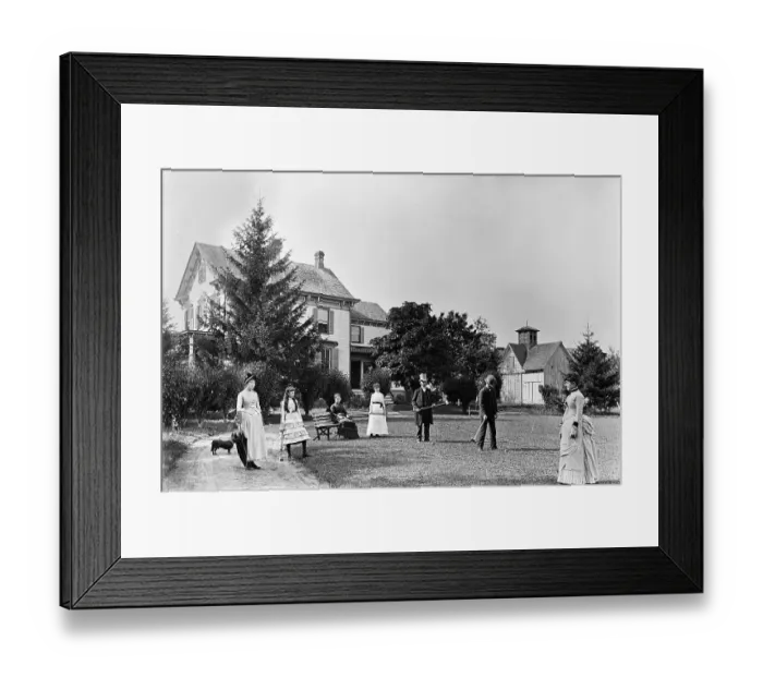 Framed Print : Family Plays Croquet in Front of Home