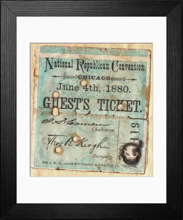 Framed Print : Display of the 1880 National Republican Convention Ticket Framed Print : Display of the 1880 National Republican Convention Ticket