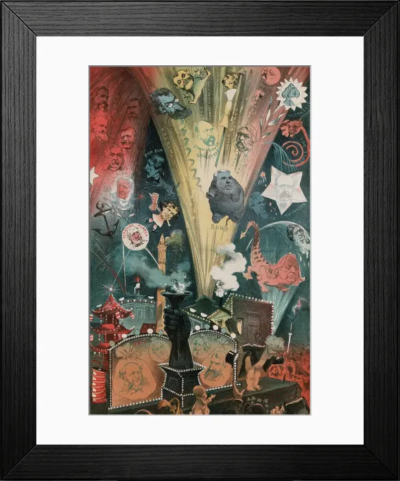 Framed Print : Cartoon Depicting Political Leaders as Fireworks Framed Print : Cartoon Depicting Political Leaders as Fireworks