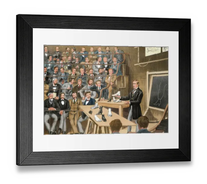 Framed Print : Lecturer Presenting Model of Foot in Class Presentation