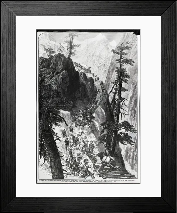 Framed Print : Woodcut Of Emigrants Climbing Mountain Framed Print : Woodcut Of Emigrants Climbing Mountain