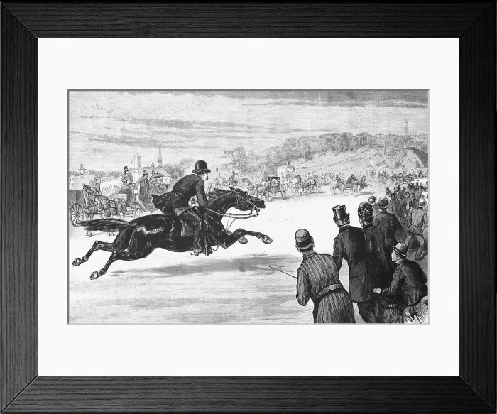 Framed Print : Mounted Police Man Chasing Speeding Carriage