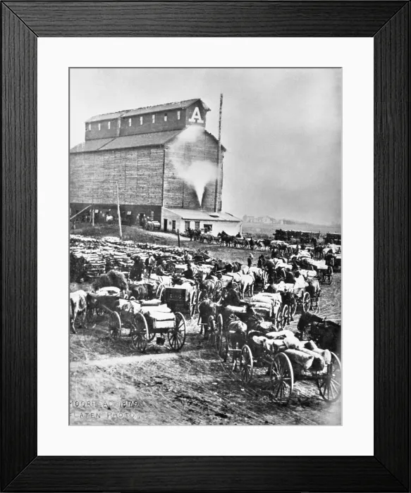 Framed Print : Farmers at Steam Operated Grain Elevator Framed Print : Farmers at Steam Operated Grain Elevator