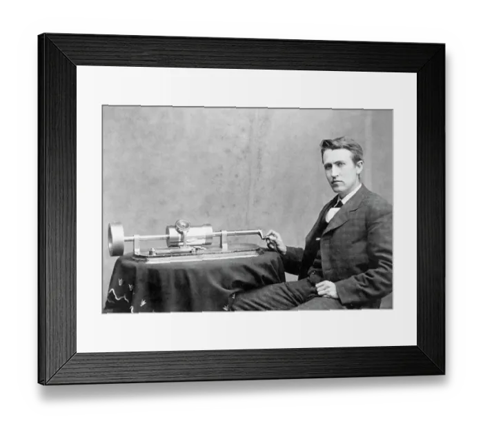 Framed Print : Thomas Edison and Phonograph
