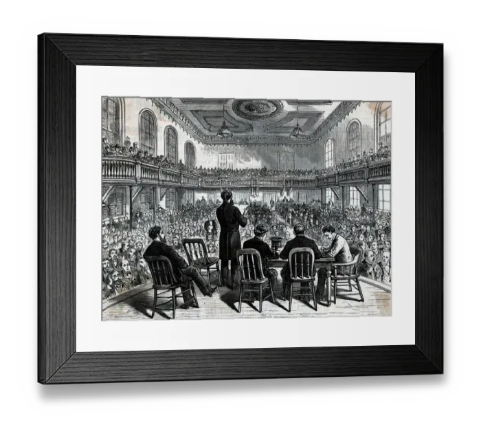 Framed Print : Woodcut Audience Listens To Speaker Framed Print : Woodcut Audience Listens To Speaker