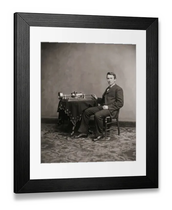 Framed Print : Thomas Edison and His Phonograph