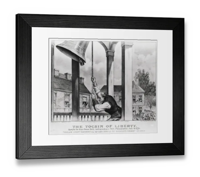 Framed Print : Man Pulling On Bell Rope; Lithograph