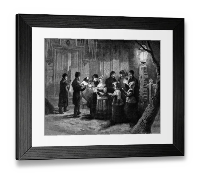 Framed Print : 19th-Century Print of Christmas Carolers Framed Print : 19th-Century Print of Christmas Carolers