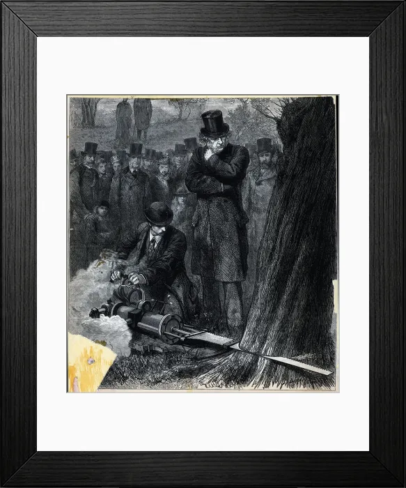 Framed Print : Mr. Gladstone Watching Man Saw with Machine Framed Print : Mr. Gladstone Watching Man Saw with Machine