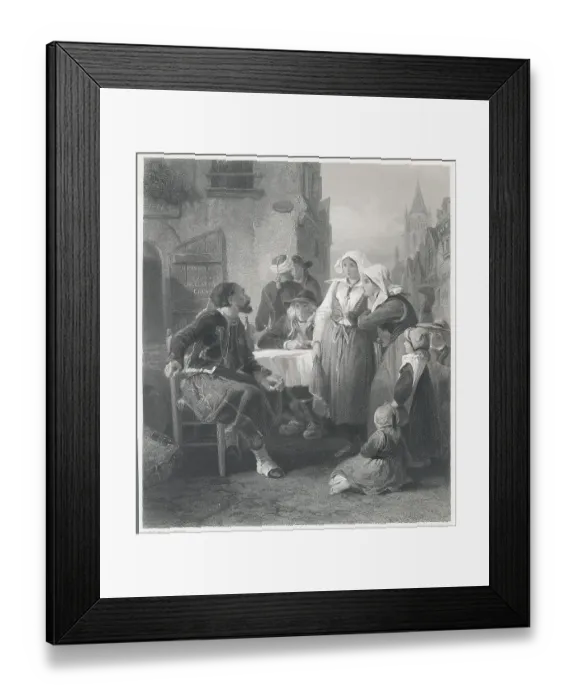 Framed Print : Outdoor Tavern with Man Telling of His Adventures to Listeners Framed Print : Outdoor Tavern with Man Telling of His Adventures to Listeners