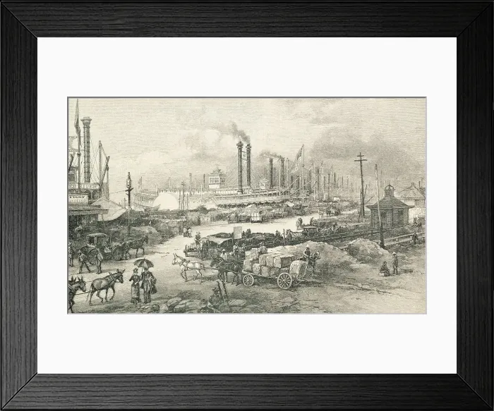 Framed Print : Busy Dock Scene of an Early Louisiana Port Framed Print : Busy Dock Scene of an Early Louisiana Port