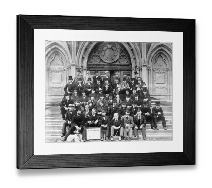 Framed Print : Harvard HastyPudding Club Posing Outside Building