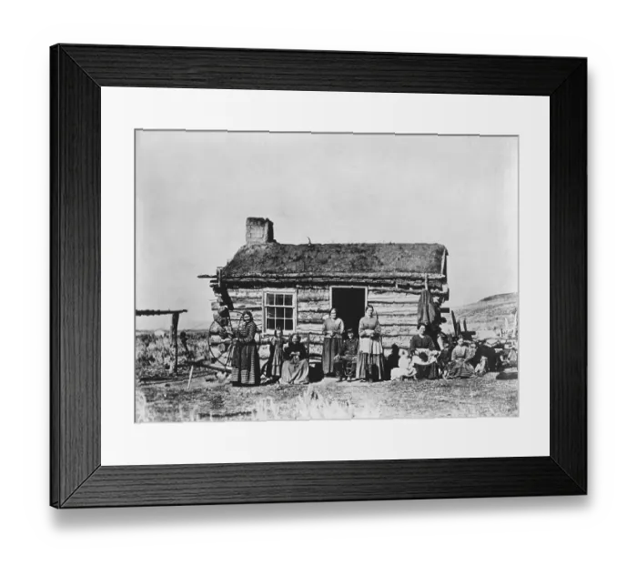 Framed Print : Mormon Family Outside Log Cabin Framed Print : Mormon Family Outside Log Cabin