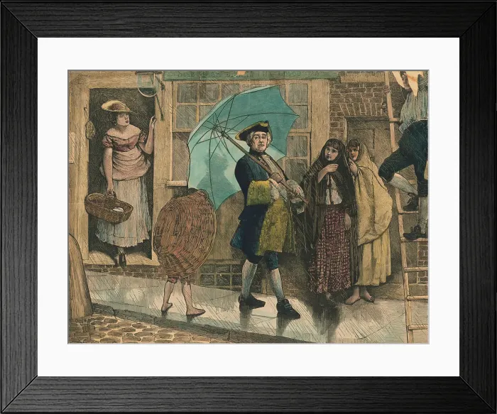 Framed Print : Citizens Observing Jonas Hanway with Newly Invented Umbrella Framed Print : Citizens Observing Jonas Hanway with Newly Invented Umbrella