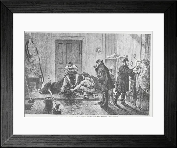 Framed Print : Men Pouring Beef Blood Framed Print : Men Pouring Beef Blood