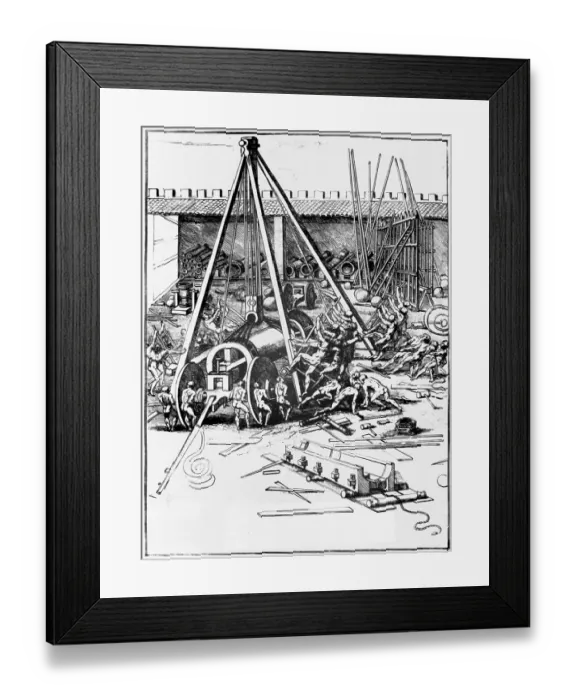 Framed Print : Print After a Drawing of an Artillary Park by Leonardo da Vinci