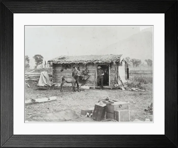 Framed Print : Men Posing Outside Cabin Framed Print : Men Posing Outside Cabin