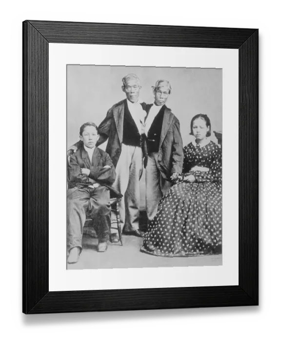 Framed Print : Twins Chang and Eng with Two of Their Children Framed Print : Twins Chang and Eng with Two of Their Children