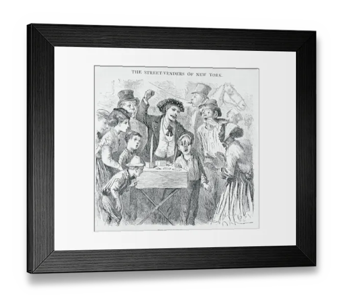 Framed Print : Naturalistic Engraving Depicting Customers at City Street Vendor Framed Print : Naturalistic Engraving Depicting Customers at City Street Vendor