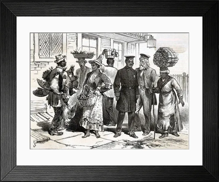 Framed Print : Black Street Traders; Woodcut Framed Print : Black Street Traders; Woodcut