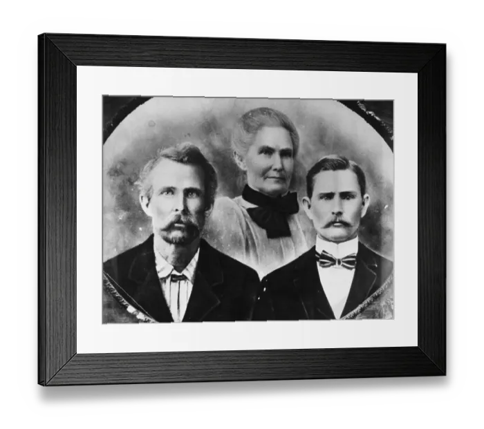 Framed Print : Jesse and Frank James with Their Mother Framed Print : Jesse and Frank James with Their Mother