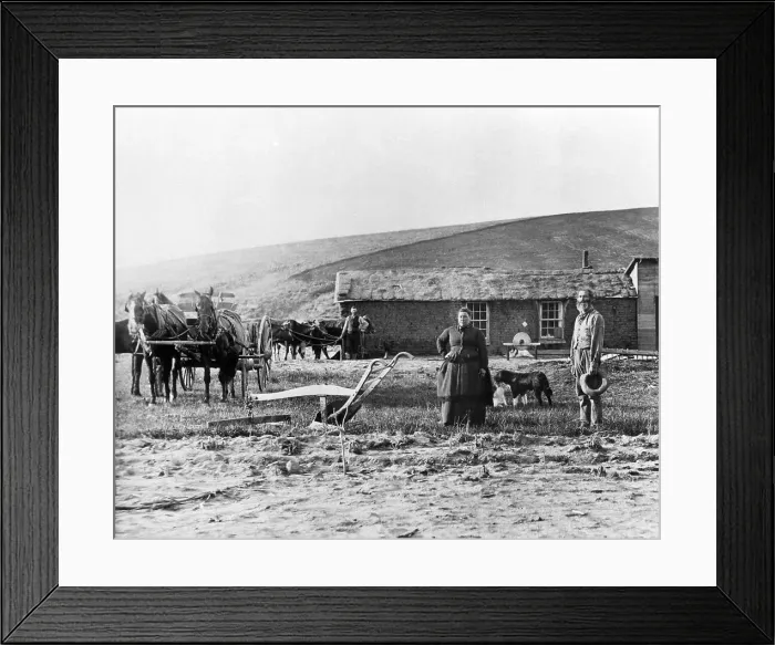 Framed Print : Homestead Act Settlers Outside Farmhouse Framed Print : Homestead Act Settlers Outside Farmhouse