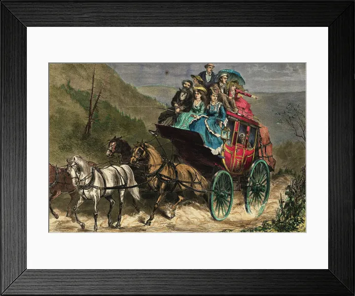 Framed Print : Stagecoach Travelers in Mountain Area Framed Print : Stagecoach Travelers in Mountain Area