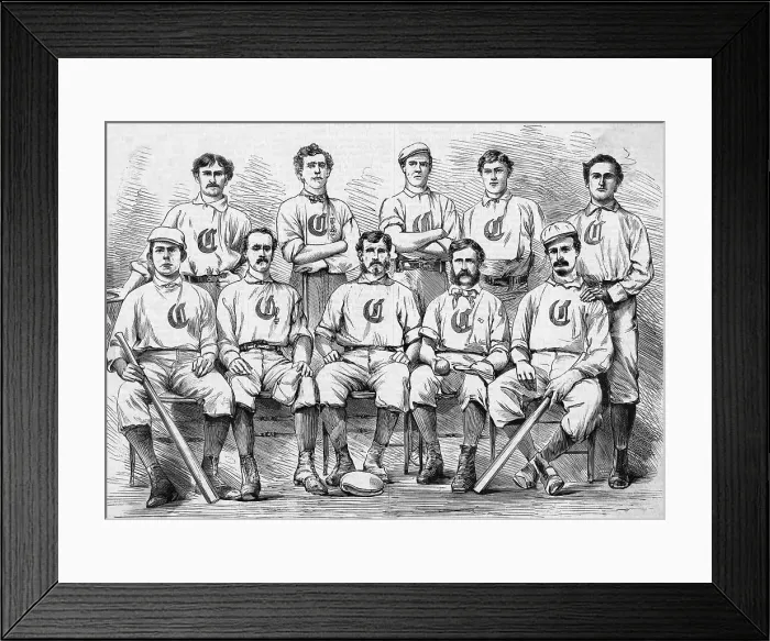 Framed Print : Nine Basball Players In Pose; Woodcut Framed Print : Nine Basball Players In Pose; Woodcut