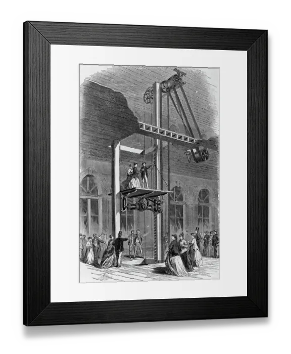 Framed Print : Woodcut Of Early Elevator Model