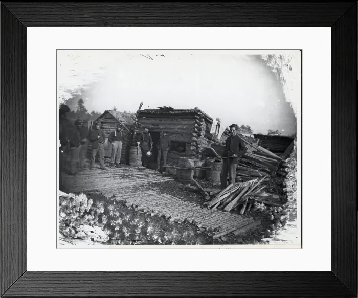Framed Print : Union Soldiers Around Kitchen Cabin