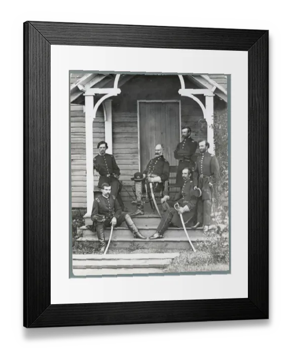Framed Print : General Patrick and Troops Posing Outside Building Framed Print : General Patrick and Troops Posing Outside Building