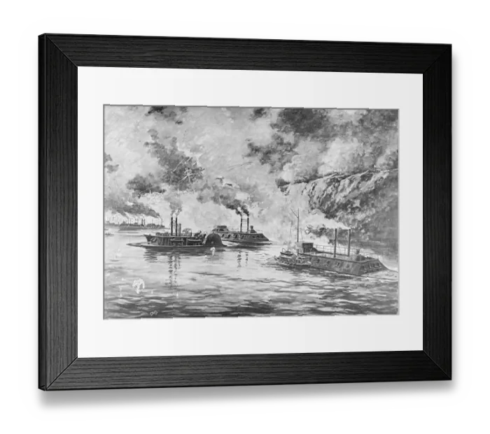 Framed Print : 19th-Century Print Showing Rear Admiral Porter's Flotilla Arriving at Vicksburg Framed Print : 19th-Century Print Showing Rear Admiral Porter's Flotilla Arriving at Vicksburg