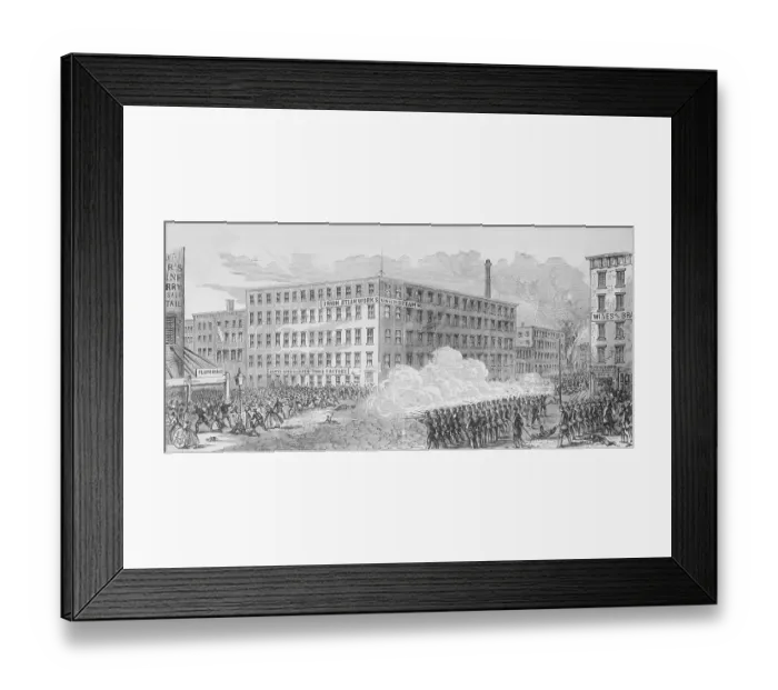 Framed Print : Smoky Street with Citizens and Officials on Opposing Sides Framed Print : Smoky Street with Citizens and Officials on Opposing Sides