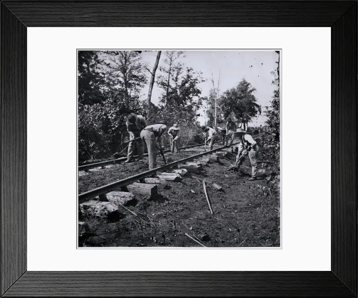 Framed Print : Men Rebuilding Railroad Framed Print : Men Rebuilding Railroad