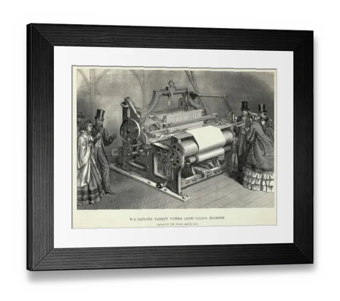 Framed Print : W.G Taylors Patent Power Loom Calico Machine Engraving Framed Print : W.G Taylors Patent Power Loom Calico Machine Engraving