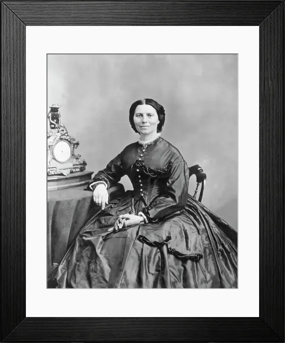 Framed Print : Civil War Volunteer Clara Barton Sitting by Clock Framed Print : Civil War Volunteer Clara Barton Sitting by Clock