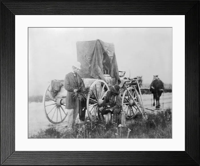 Framed Print : Photographer Alexander Gardner with Photography Supply Wagon Framed Print : Photographer Alexander Gardner with Photography Supply Wagon