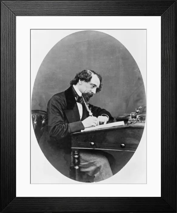 Framed Print : Charles Dickens Sitting at Desk Framed Print : Charles Dickens Sitting at Desk