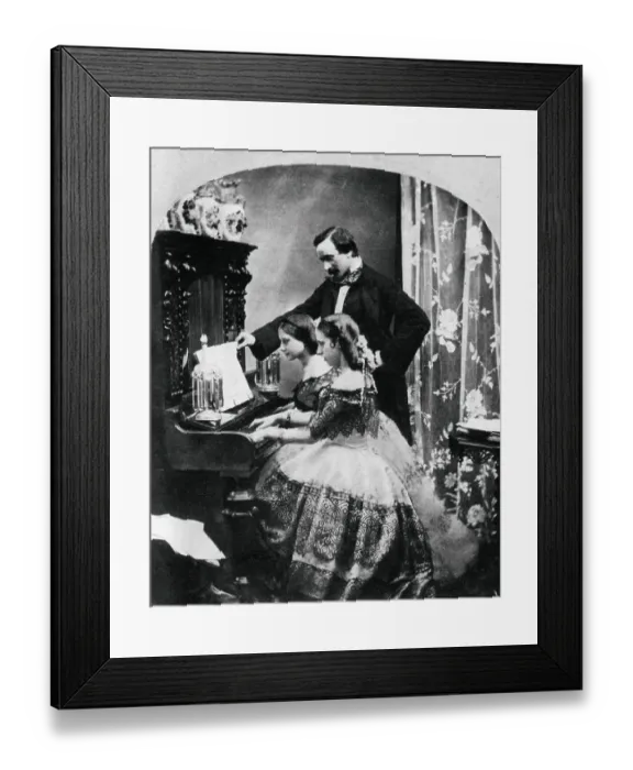Framed Print : Two Girls Receiving Piano Lesson Framed Print : Two Girls Receiving Piano Lesson