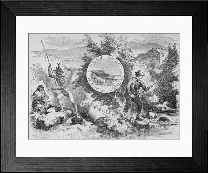 Framed Print : Elaborate Depiction of Caucasian and Native American Fishermen Framed Print : Elaborate Depiction of Caucasian and Native American Fishermen