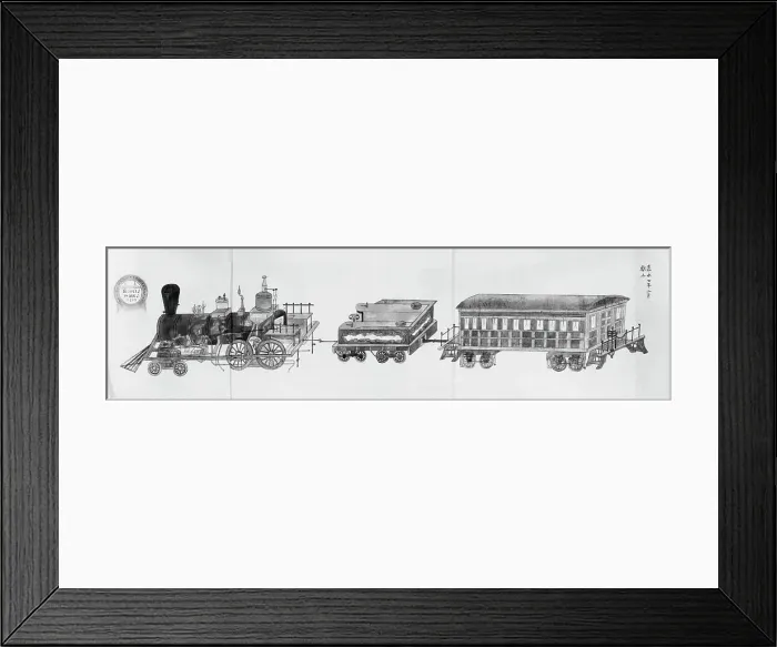 Framed Print : Japanese Drawing Of Gift Train Set