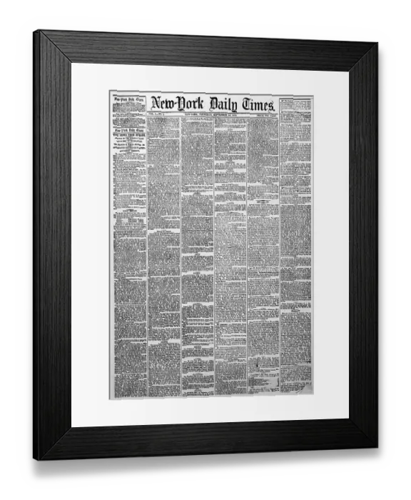 Framed Print : New York Daily Times Newspaper of Eighteen Fifty One Framed Print : New York Daily Times Newspaper of Eighteen Fifty One