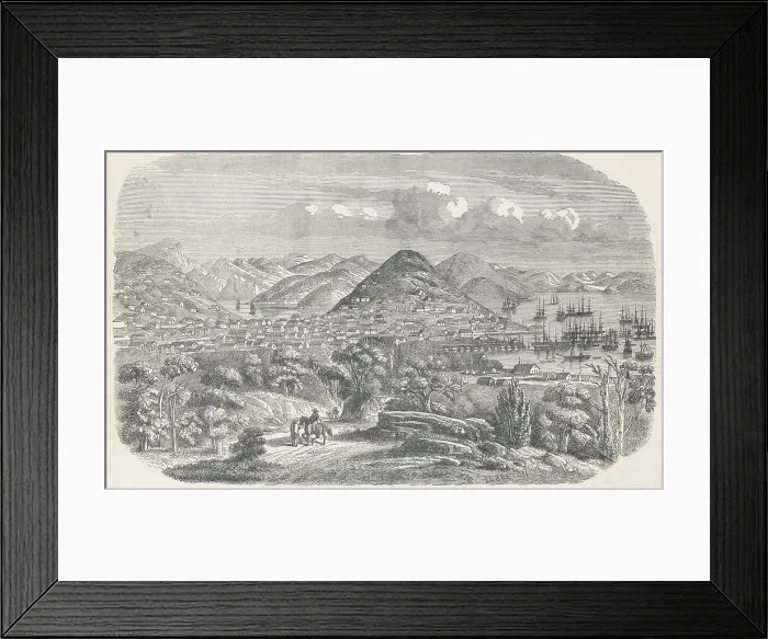 Framed Print : Early Drawing Depicting California Settlements