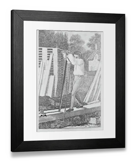 Framed Print : Man Using Long Saw Framed Print : Man Using Long Saw