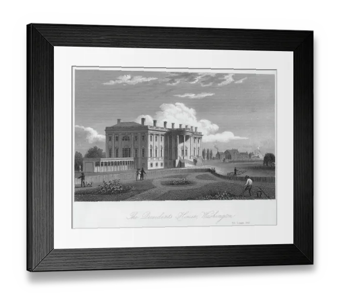 Framed Print : Engraving, Corner View of White House Framed Print : Engraving, Corner View of White House
