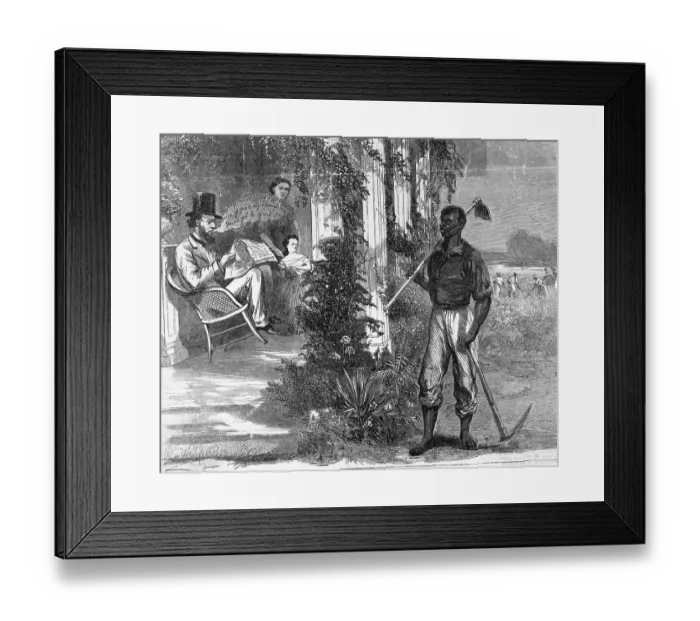 Framed Print : Cartoon Depicting Slave, Master On Porch Framed Print : Cartoon Depicting Slave, Master On Porch