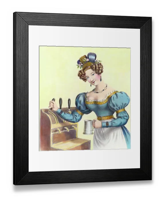 Framed Print : Early Barmaid at Tap for Serving Drinks Framed Print : Early Barmaid at Tap for Serving Drinks