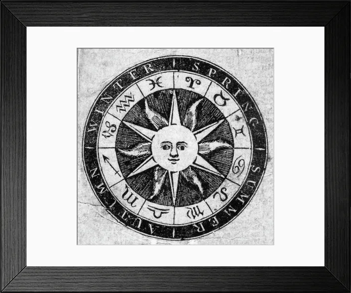 Framed Print : Titlepage with Sunface & Seasons, Zodiac Framed Print : Titlepage with Sunface & Seasons, Zodiac