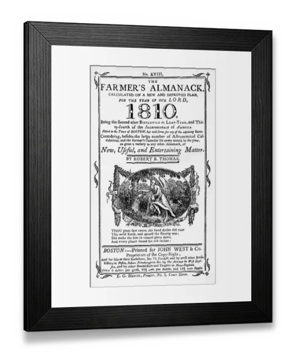 Framed Print : Cover Page Of Farmer'S Almanac 1810 Framed Print : Cover Page Of Farmer'S Almanac 1810