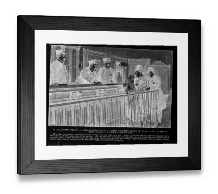 Framed Print : Policeman Delivering an Abandoned Baby to Station Framed Print : Policeman Delivering an Abandoned Baby to Station